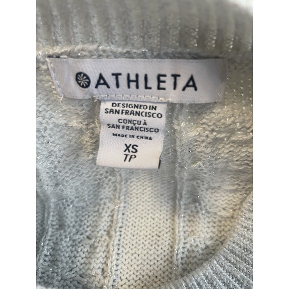 ATHLETA Women's Crossroads Crew Cable Knit Sweater Light Gray Metallic XS - Picture 4 of 8